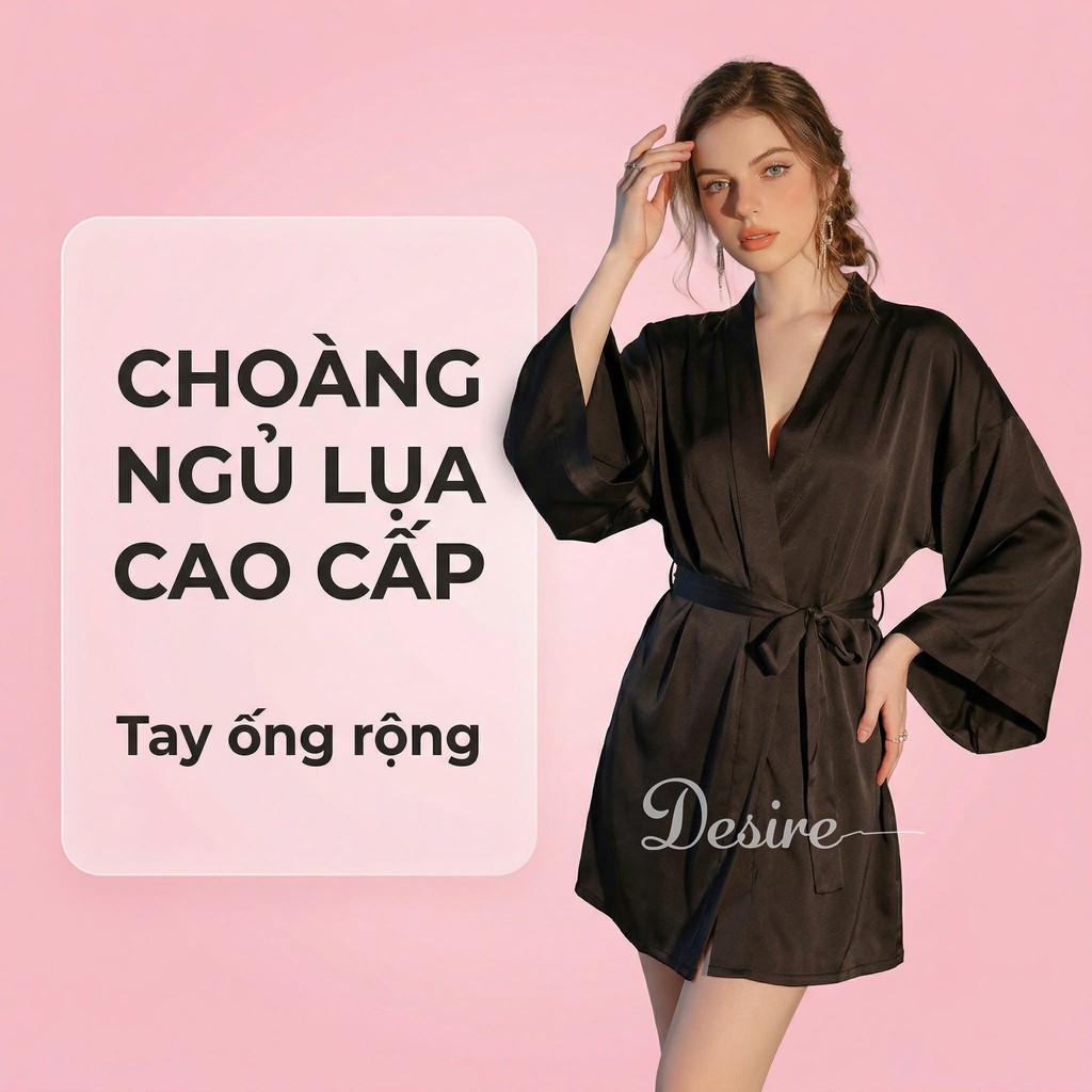 Desire Store, Áo choàng ngủ lụa tay ống rộng cao cấp Áo choàng cô dâu gợi cảm Bride hàng loại 1 VN-84301 image 10 of 13