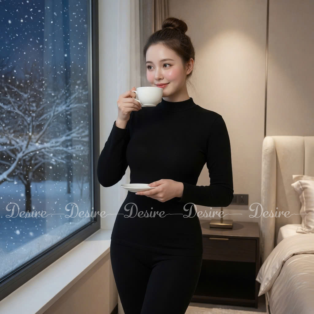 Desire Store, Bộ Giữ Nhiệt Nữ Cổ Cao Dày Ấm Áp Vải Nhung Lót Len Cashmere AGN-003 (Women's Thick, Warm High-Neck Thermal Set – Velvet Fabric with Cashmere-Blend Lining AGN-003) image 20 of 35