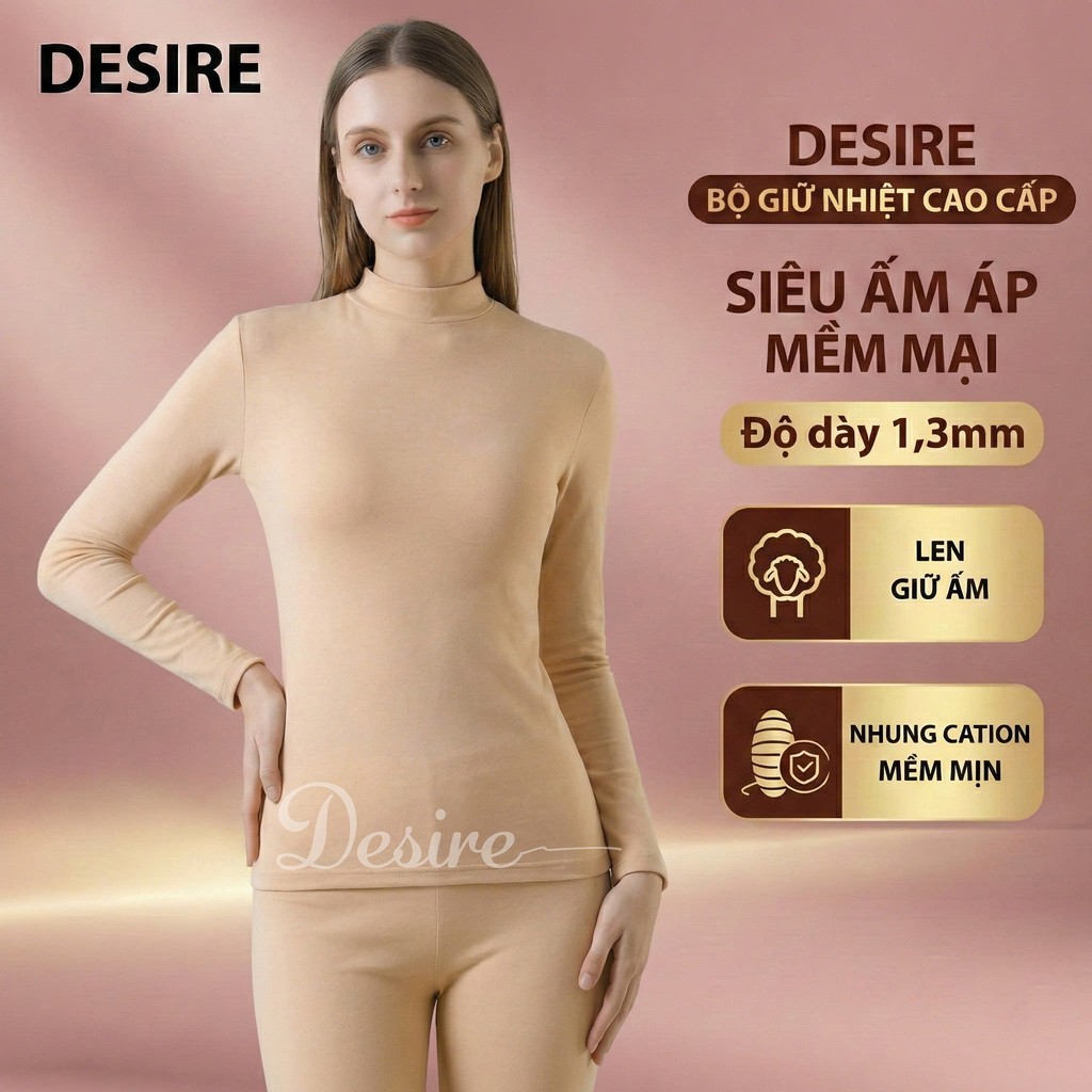 Desire Store, Bộ Giữ Nhiệt Nữ Cổ Cao Dày Ấm Áp Vải Nhung Lót Len Cashmere AGN-003 image 2 of 16