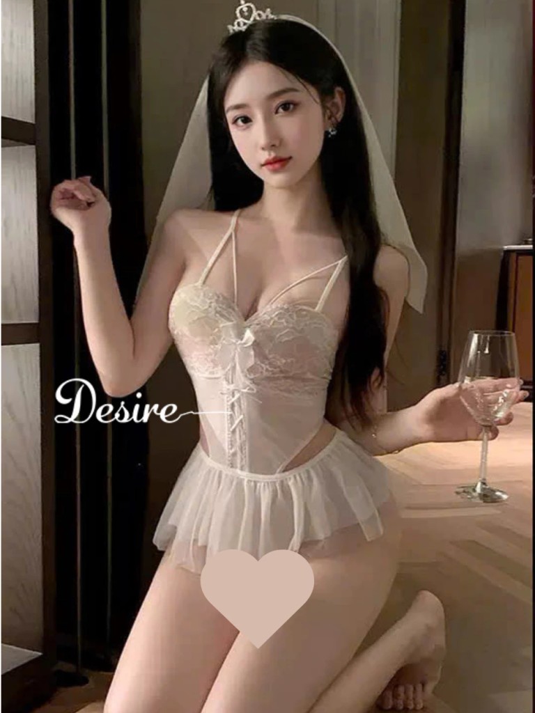 Desire Store, Váy Ngủ Cosplay Cô Dâu Sexy - Bodysuit Ren Khoét Eo Kèm Khăn Voan Vương Miện Cao Cấp DESIRE VN-6606-1 image 5 of 11