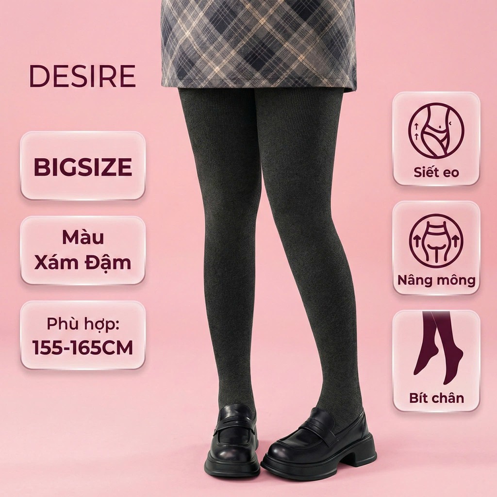 Desire Store, Quần Tất Legging Bigsize Nữ (60-85kg) Len Tăm Giữ nhiệt mềm mại, Chống Trơn Trượt, Co Giãn 4 Chiều Cao Cấp DS3056 - Xám đậm (60-85Kg) image 11 of 13