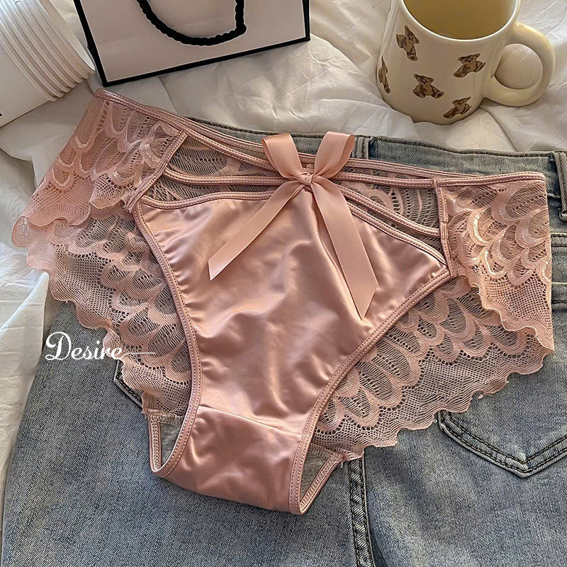 Desire Store, Quần Lót Nữ Lụa Phi Bóng Phối Ren Sườn Cạp Cao Đính Nơ Satin Quyến Rũ image 7 of 9