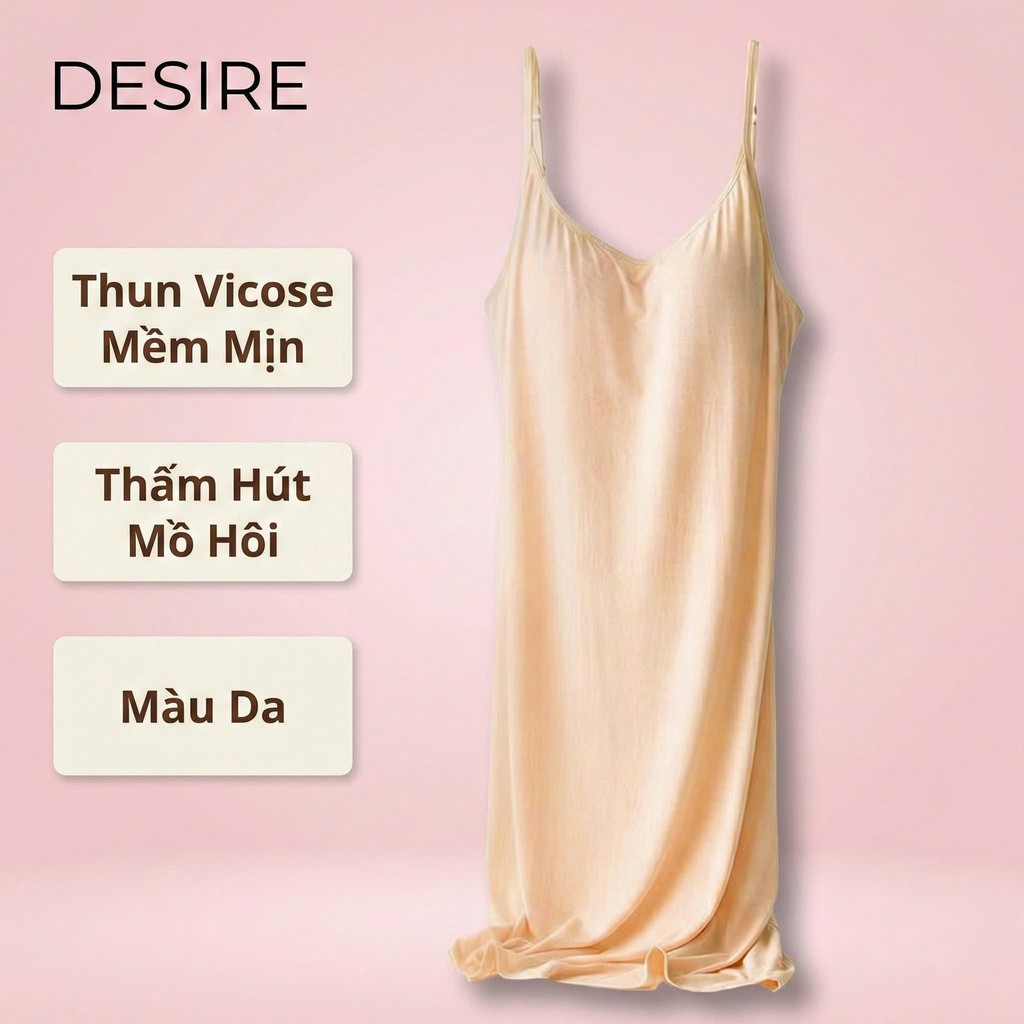 Desire Store, Váy đầm hai dây thun Vicose mềm mịn có đệm mút ngực và tăng đơ DESIRE VNN-0072 - Da, M image 14 of 21
