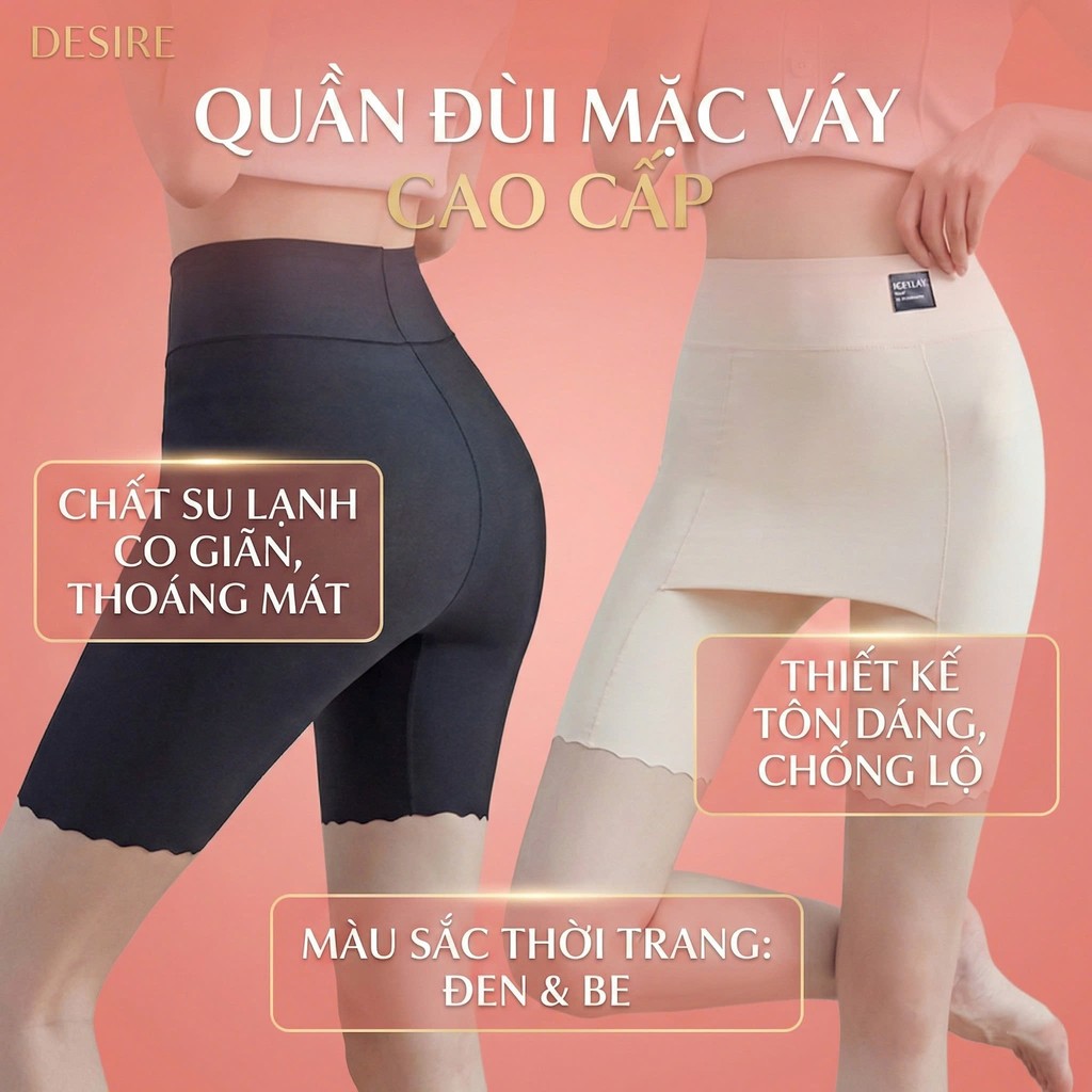 Desire Store, Quần Đùi Mặc Váy bảo hộ MYC HOME Chính hãng Vạt Chống lộ SU LỤA Không đường viền 40cm Cạp Cao Quần lót bảo hộ QL-023 image 6 of 18