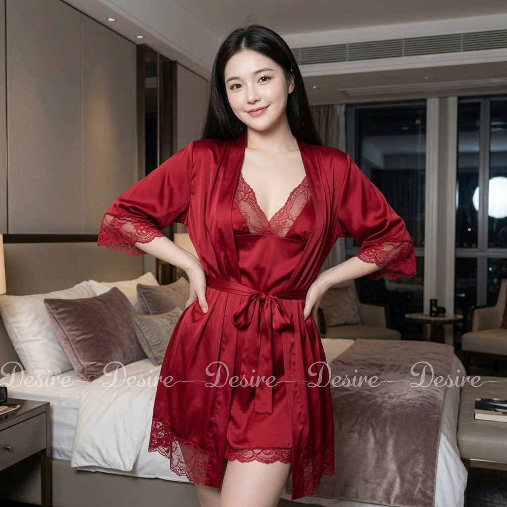 Desire Store, Set Váy và áo choàng ngủ lụa Satin cao cấp mềm mại VN-245 image 5 of 11