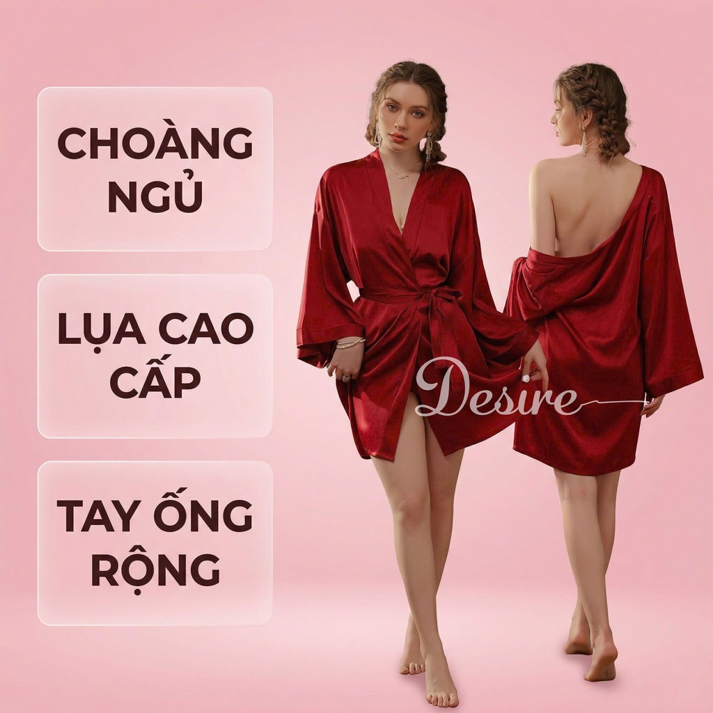 Desire Store, Áo choàng ngủ lụa tay ống rộng cao cấp Áo choàng cô dâu gợi cảm Bride hàng loại 1 VN-84301 image 8 of 13
