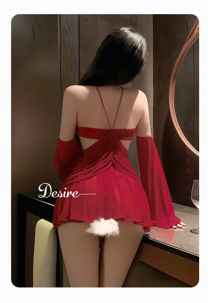 Desire Store, Set Váy ngủ cổ yếm tay áo rời dáng xoè Phong cách gợi cảm sang trọng DESIRE ZY78-1 image 4 of 11