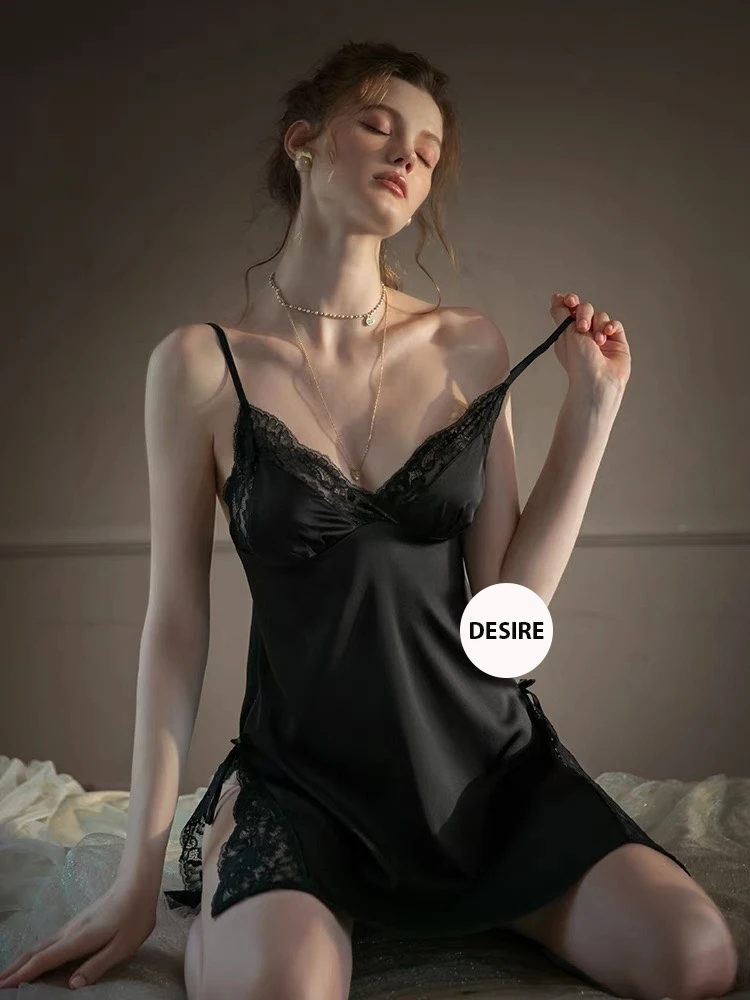 Desire Store, Váy Đầm ngủ lụa phối ren xẻ tà Satin cao cấp mềm mại VN-245 image 8 of 15