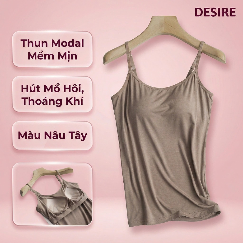 Desire Store, Áo lót hai dây thun Vicose hàng loại 1 cao cấp kèm mút ngực thông hơi A2010 - Nâu tây, XXL(64-75kg) image 18 of 18