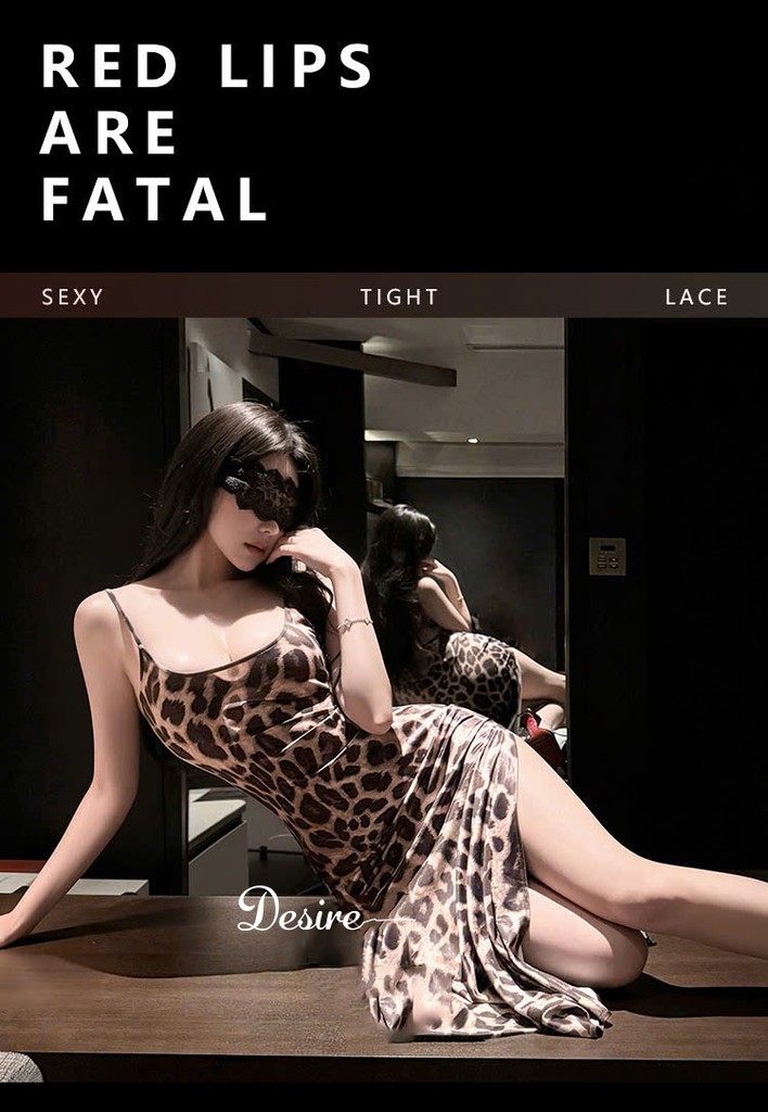 Desire Store, 6543 Đầm Ngủ Da Báo Body Hai Dây Xẻ Tà - Váy Ngủ Sexy Hở Lưng Đan Dây Lả Lơi Desire  image 7 of 9
