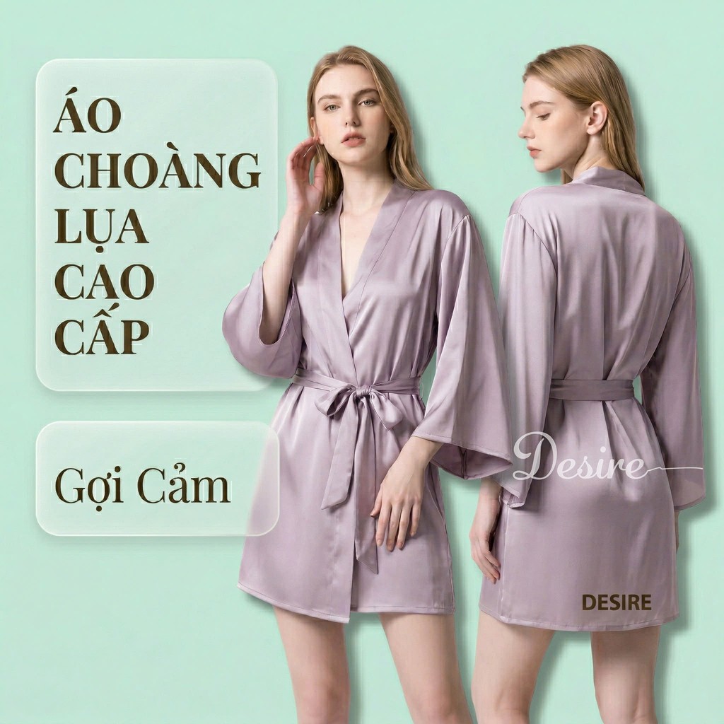 Desire Store, Áo choàng ngủ lụa cao cấp Áo choàng cô dâu gợi cảm Bride hàng loại 1 chính hãng Guiruo VN-1690 - Áo choàng Tím nhạt image 17 of 17