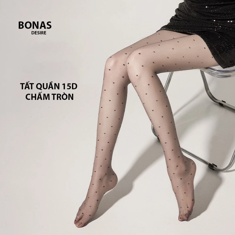 Desire Store, Tất quần màu đen 15D chấm tròn trái tim  BONAS CHÍNH HÃNG thon gọn chân chống tĩnh điện T-006 image 2 of 11