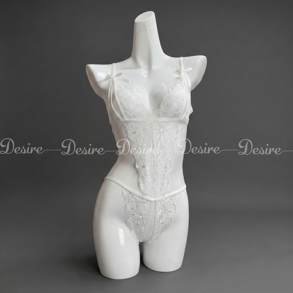 Desire Store, Set đồ lót liền thân ren xẻ đáy và Áo choàng lụa set lót ren gợi cảm sexy VN-8458 - Bộ lót ren trắng, M image 15 of 22