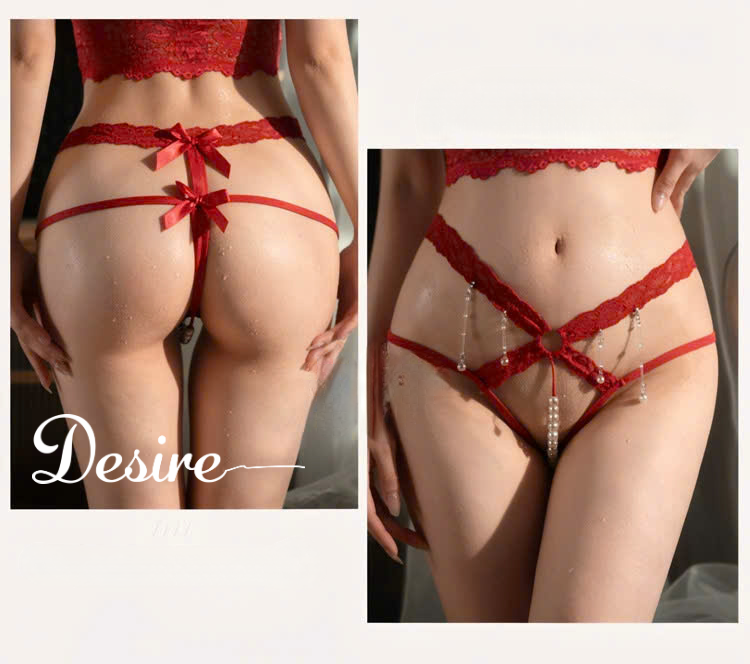 Desire Store, Quần Lót Nữ Lọt Khe Ren Đan Chéo Đính Ngọc Trai Quyến Rũ DESIRE- F309 (Alluring Women’s Lace Thong with Pearl Embellishments DESIRE- F309) image 7 of 25
