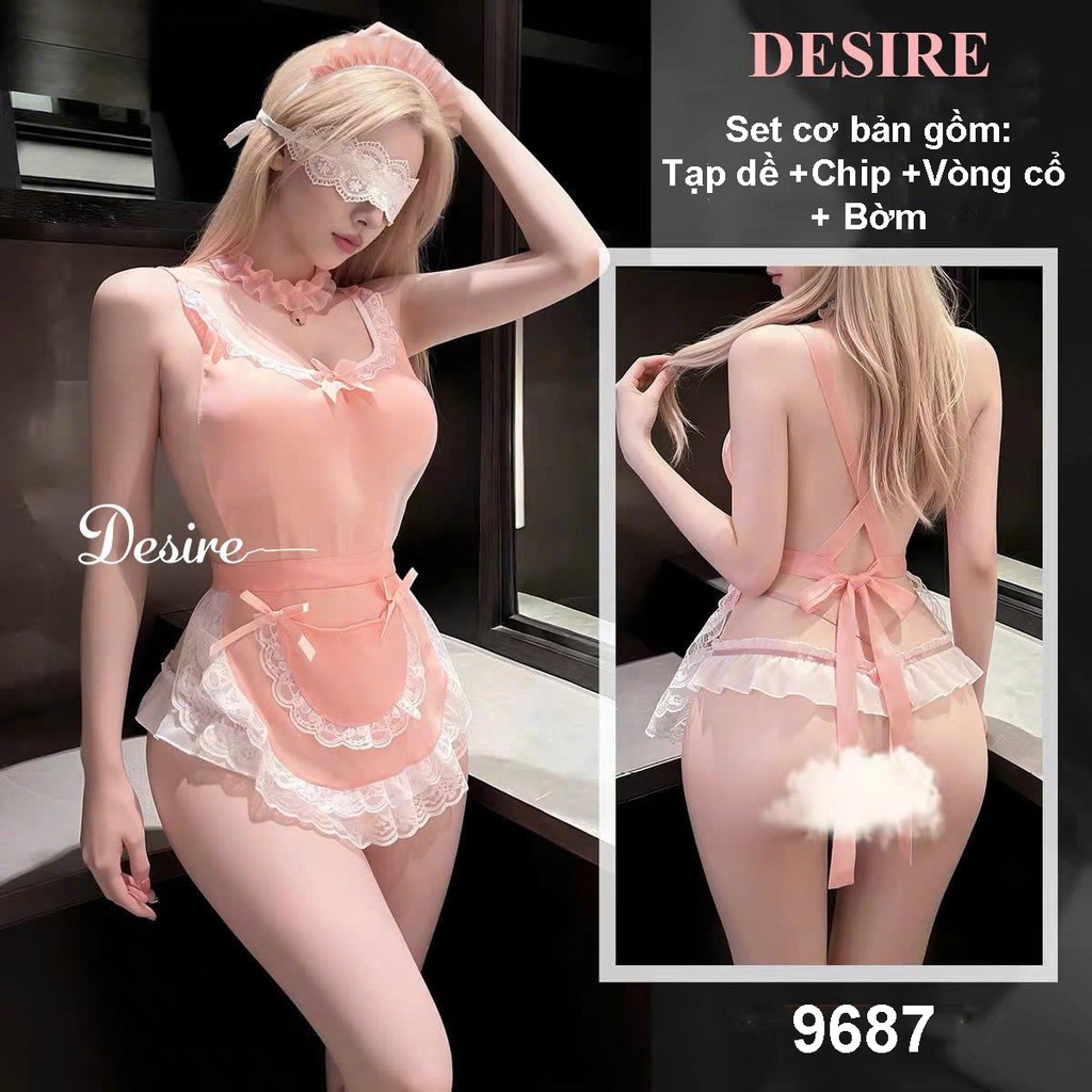 Desire Store, 9687 Bộ Cosplay Cô hầu gái ngọt ngào sexy đầy đủ phụ kiện DESIRE - Hồng ko tất image 11 of 16