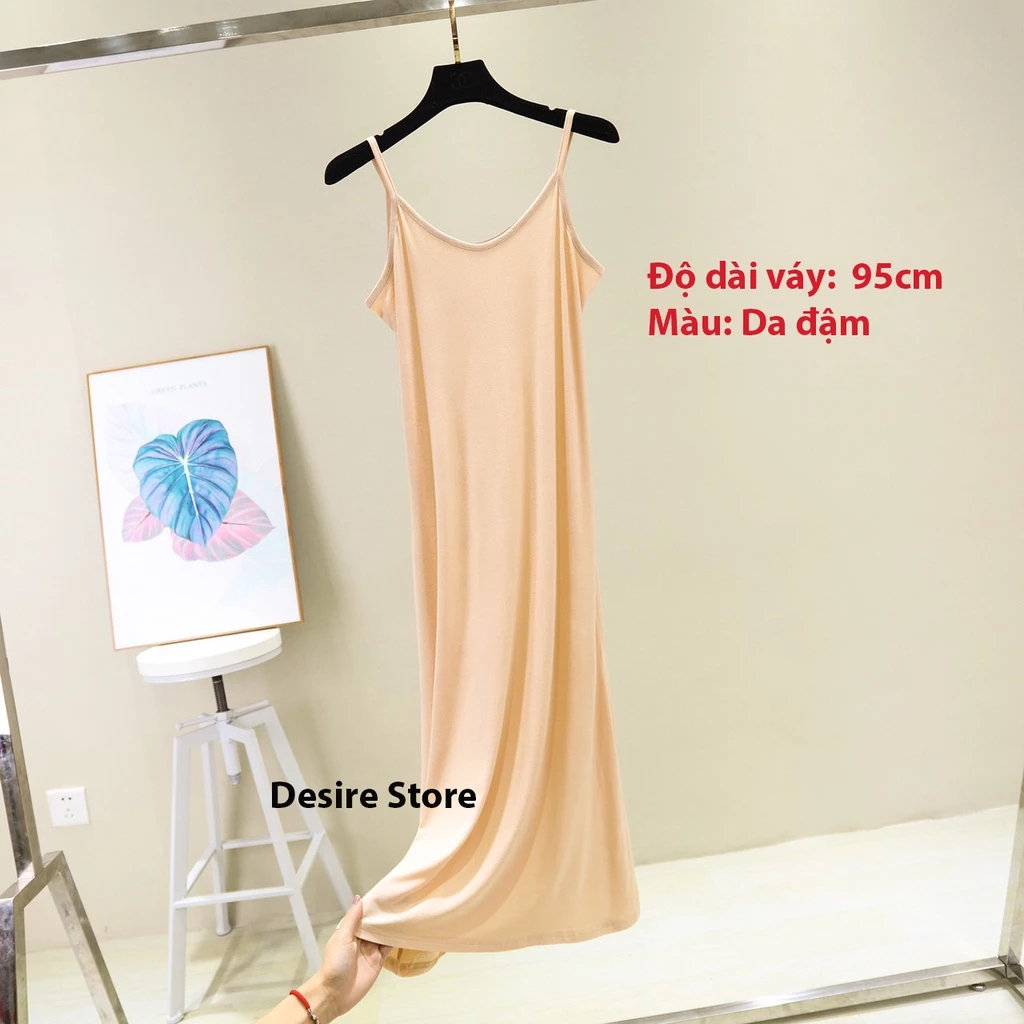 Desire Store, Váy hai dây mặc lót cổ V thun Modal (gỗ sồi) mềm mịn  đầm hai dây mặc lót dáng ôm BTM-1009 - Be trung 95cm, L (50~55kg) image 26 of 30