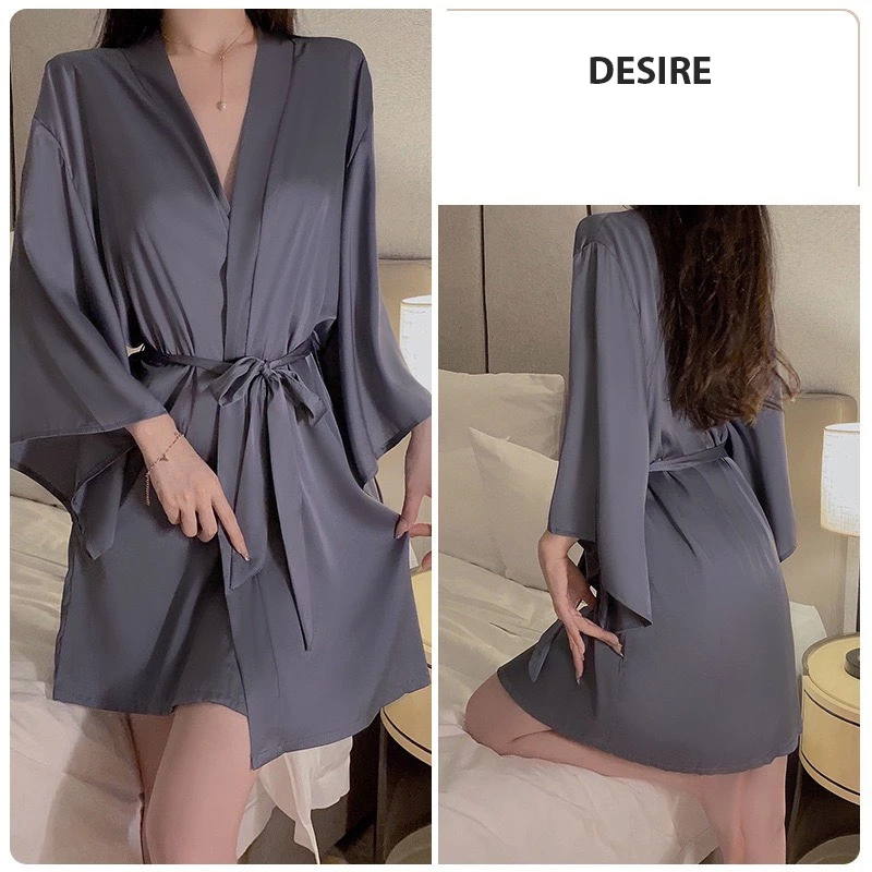 Desire Store, Áo choàng ngủ lụa cao cấp Áo choàng cô dâu gợi cảm Bride hàng loại 1 chính hãng Guiruo VN-1690 - Áo choàng Xanh ghi image 10 of 15