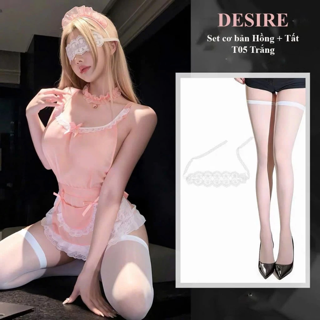 Desire Store, 9687 Bộ Cosplay Cô hầu gái ngọt ngào sexy đầy đủ phụ kiện DESIRE - Hồng+Tất+Bịt mắt W23 image 15 of 16