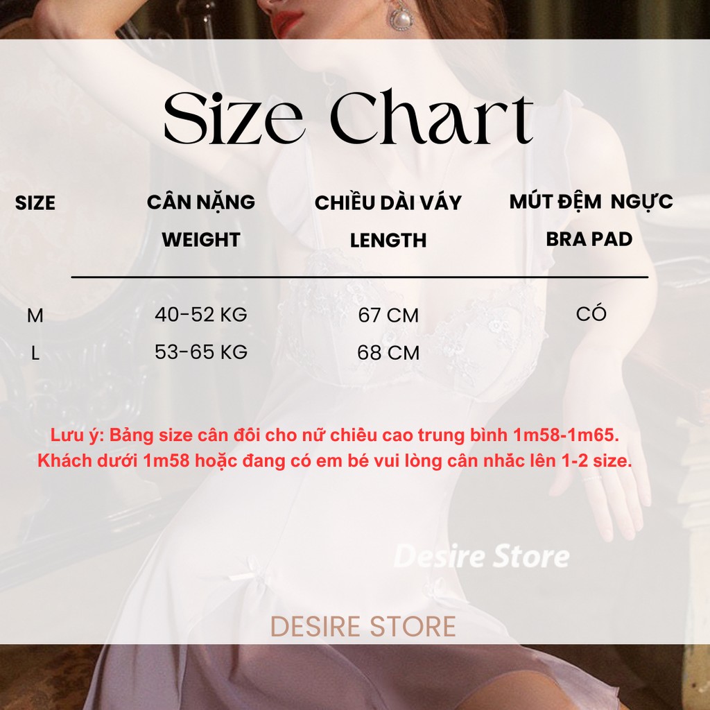 Desire Store, Váy ngủ nữ lụa hai dây cánh tiên phong cách sexy gợi cảm chất mềm mịn DESIRE VN-214 image 8 of 12