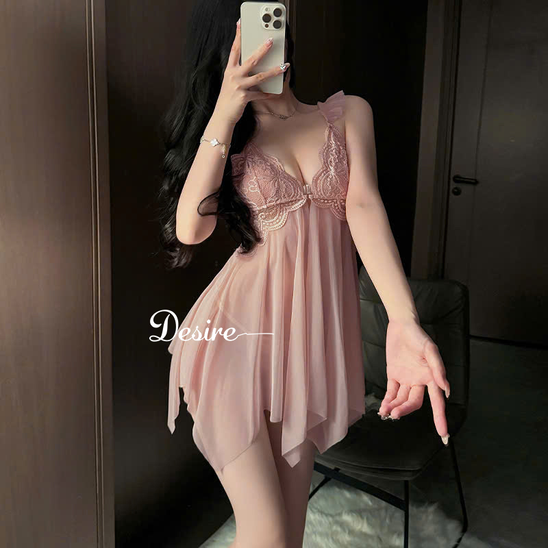 Desire Store, Váy Ngủ Ren Cài Trước Xuyên Thấu Sexy Kèm Quần Chip DESIRE VN-1052-1 image 5 of 12