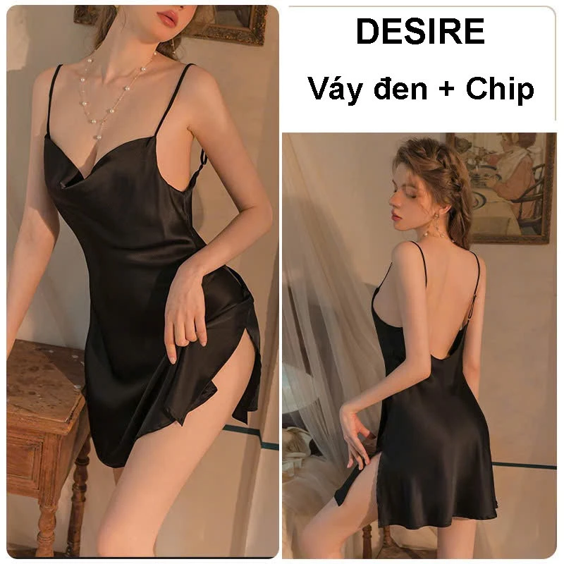 Desire Store, Set Váy ngủ và áo choàng lụa cao cấp cổ đồ gợi cảm kèm áo choàng Desire VN-1910 - Váy đen, L image 12 of 19