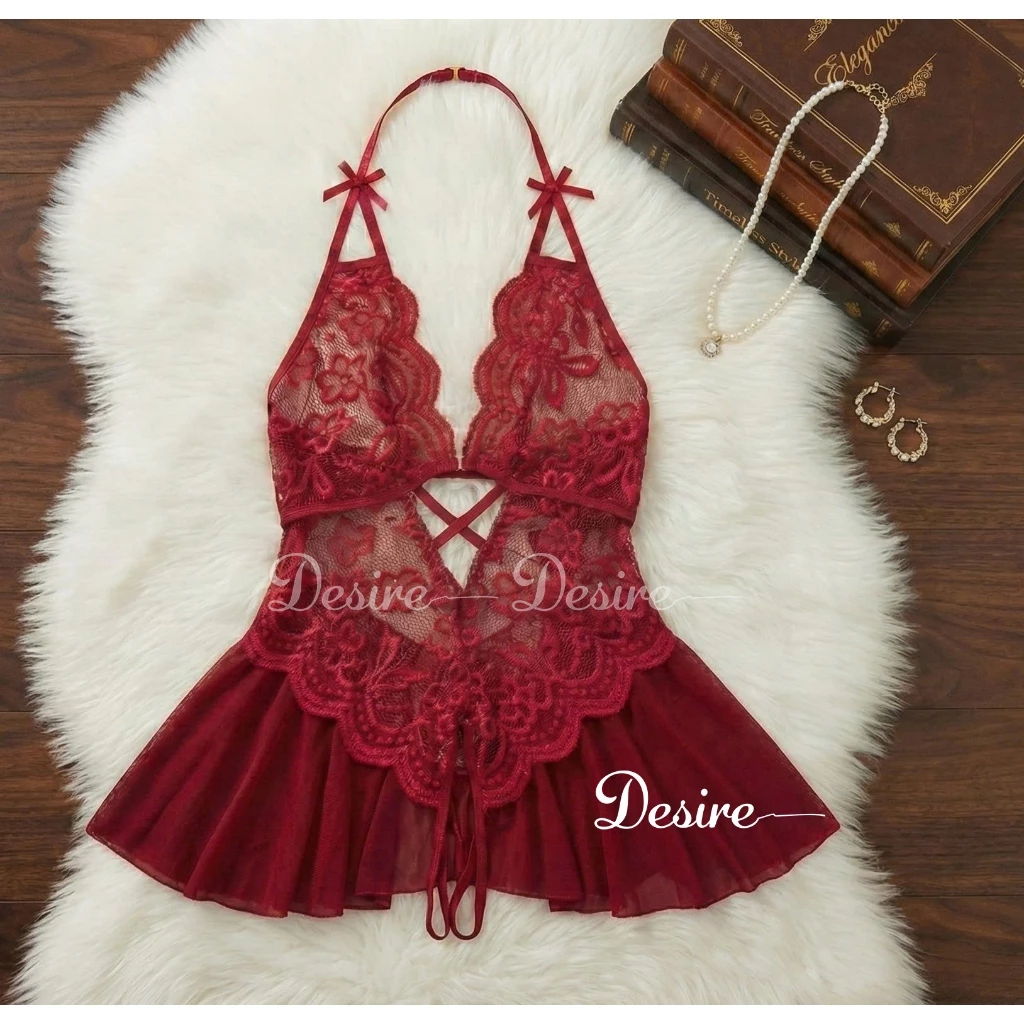 Desire Store, Váy ngủ liền thân Bodysuit ren xuyên thấu DESIRE VN-2601-1 - Đỏ image 6 of 6