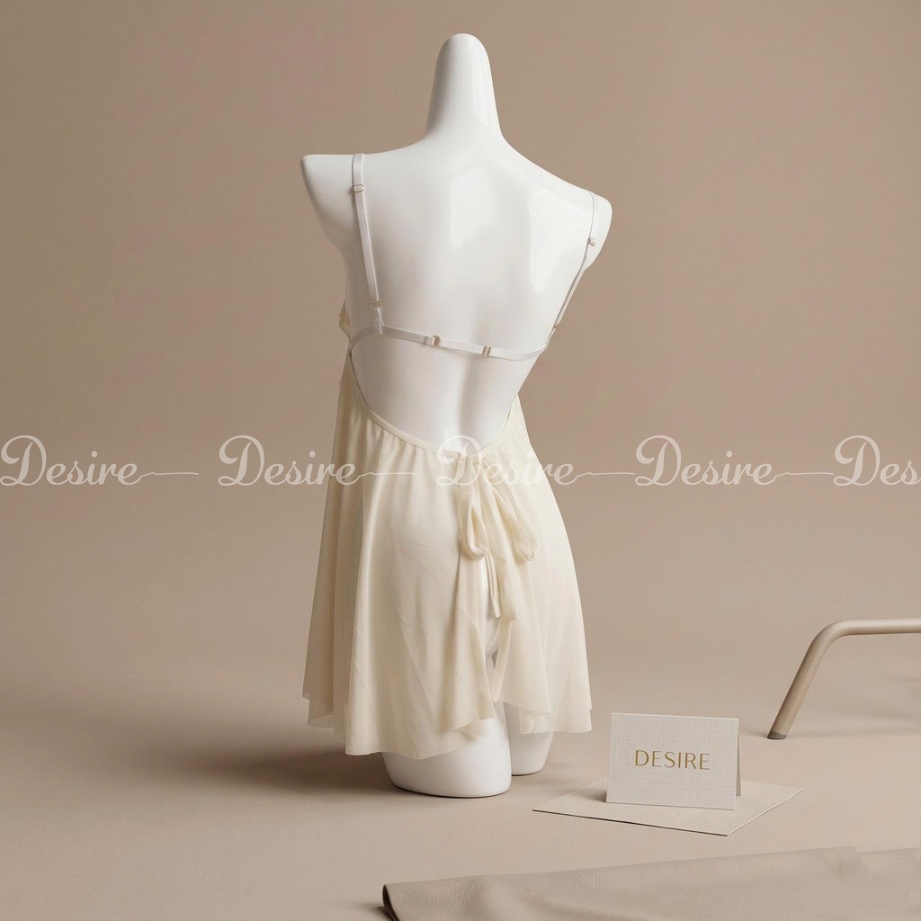 Desire Store, Váy ngủ voan lưới hở lưng thắt nơ phối chuông vàng DESIRE VN-9468 image 10 of 11