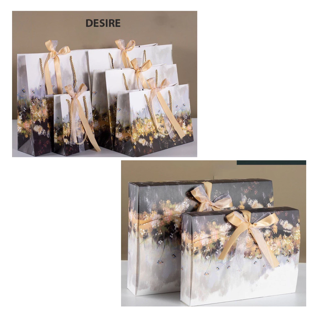 Desire Store, Hộp quà sang trọng hoạ tiết tranh sơn dầu hình chữ nhật hộp quà thắt nơ lụa túi quà image 9 of 19