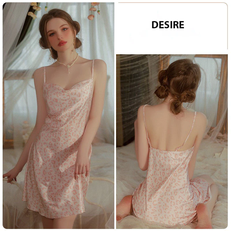 Desire Store, Váy ngủ lụa hai dây cổ đổ gợi cảm Desire VN-1477 - Hồng beo, L(55-68kg) image 24 of 24