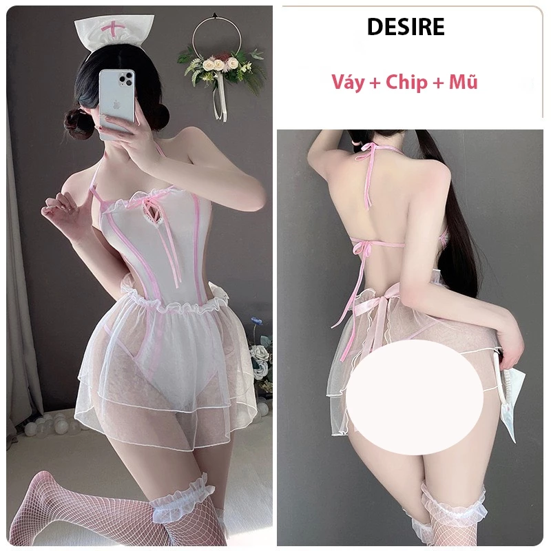 Desire Store, Bộ đồ ngủ Cosplay y tá đầy đủ phụ kiện sexy gợi cảm DESIRE VN-4228 - Set không tất, L image 8 of 10