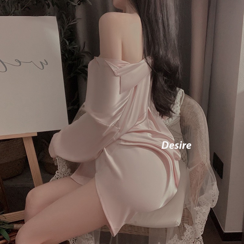 Desire Store, Áo sơ mi ngủ lụa satin mềm tay lửng gợi cảm sexy Desire VN-1902 image 7 of 14