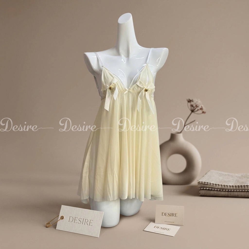 Desire Store, Váy ngủ voan lưới hở lưng thắt nơ phối chuông vàng DESIRE VN-9468 image 9 of 11