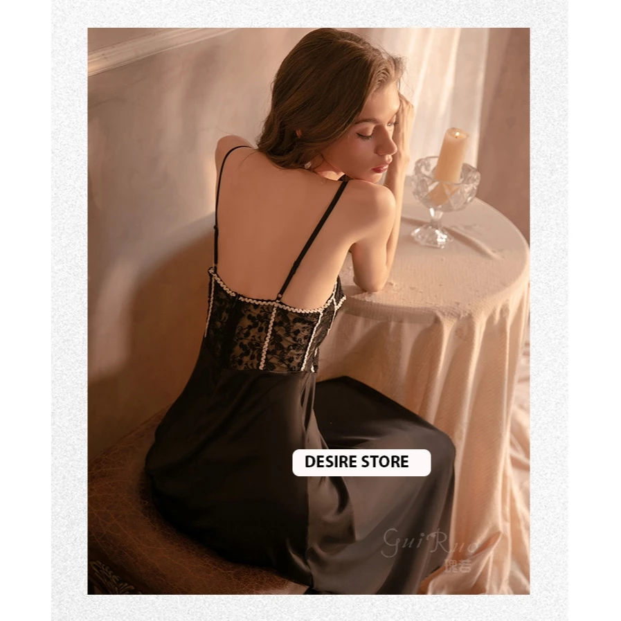 Desire Store, Váy ngủ hai dây lụa cao cấp cup ngực ngang dáng dài kèm chip lọt khe VN-1257 image 9 of 11