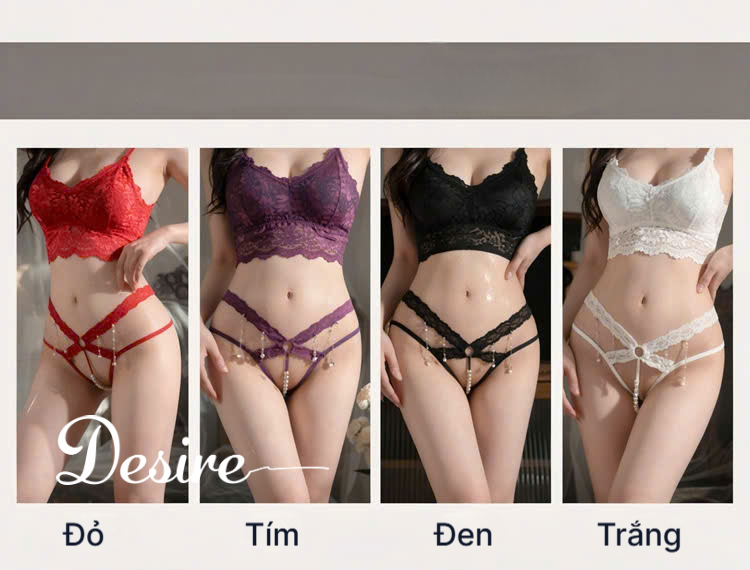 Desire Store, Quần Lót Nữ Lọt Khe Ren Đan Chéo Đính Ngọc Trai Quyến Rũ DESIRE- F309 (Alluring Women’s Lace Thong with Pearl Embellishments DESIRE- F309) image 3 of 25