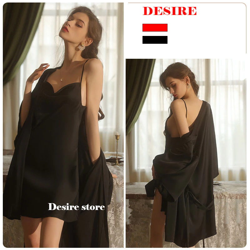 Desire Store, Set Váy ngủ và áo choàng lụa cao cấp cổ đồ gợi cảm kèm áo choàng Desire VN-1910 - Váy đen + choàng, L image 10 of 12