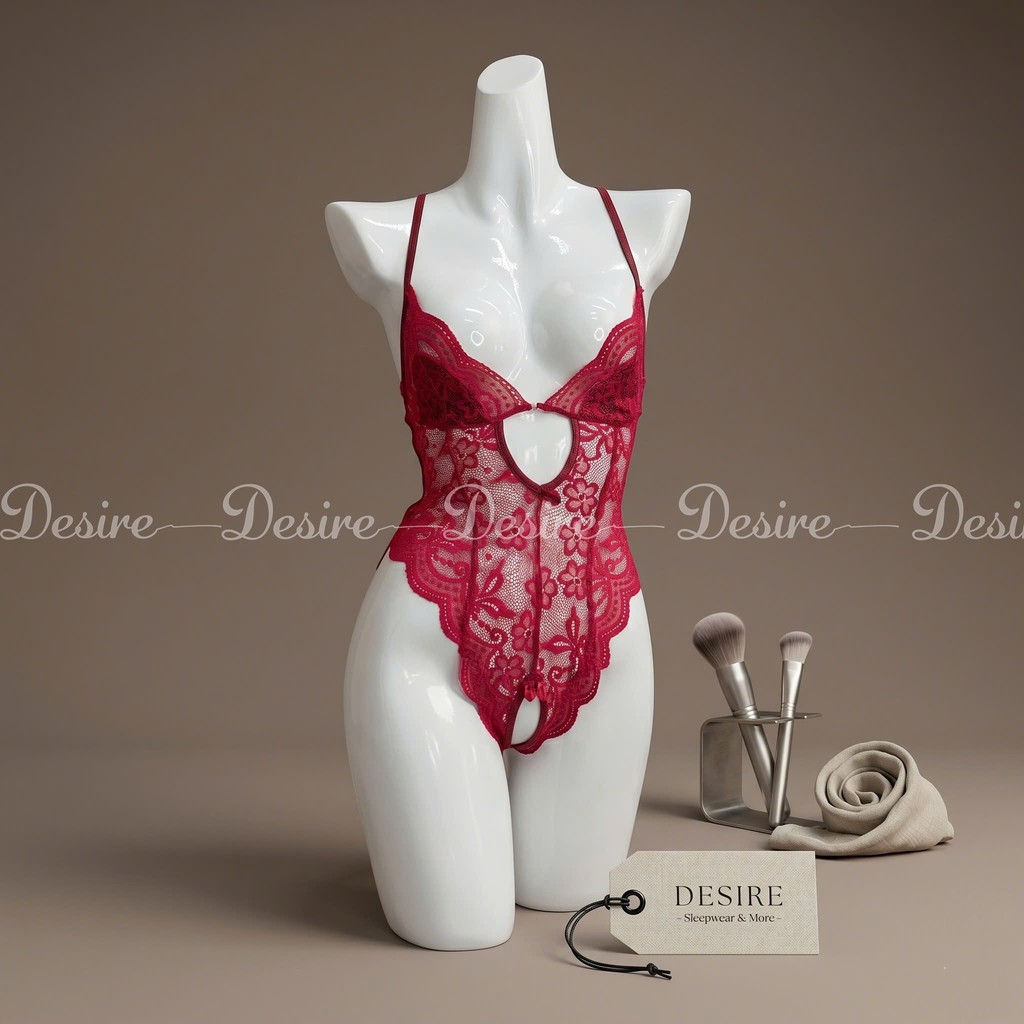Desire Store, Váy ngủ ren liền thân xẻ đáy cài ngực trước xẻ mông nơ lụa sau gợi cảm sexy DESIRE VN-8748-1 - Đỏ, M image 13 of 16