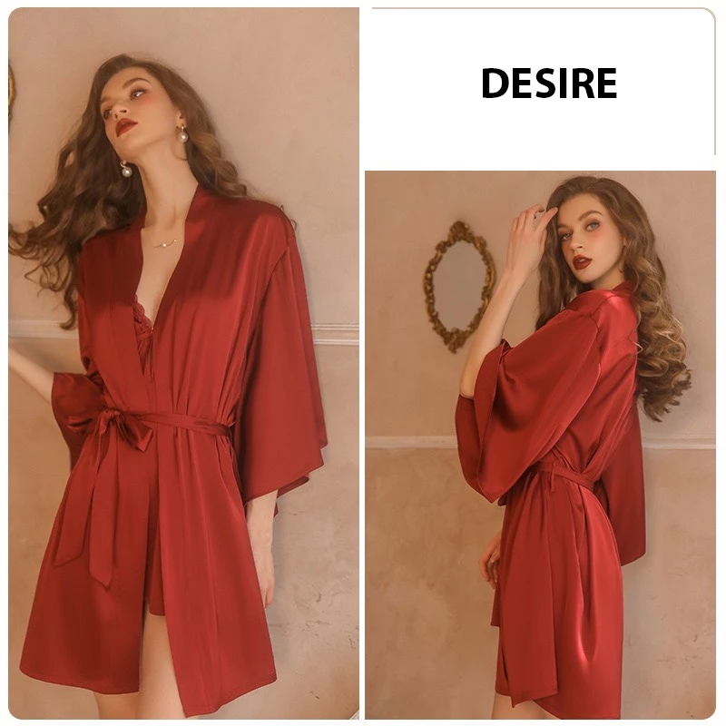 Desire Store, Áo choàng ngủ lụa cao cấp Áo choàng cô dâu gợi cảm Bride hàng loại 1 chính hãng Guiruo VN-1690 image 2 of 15