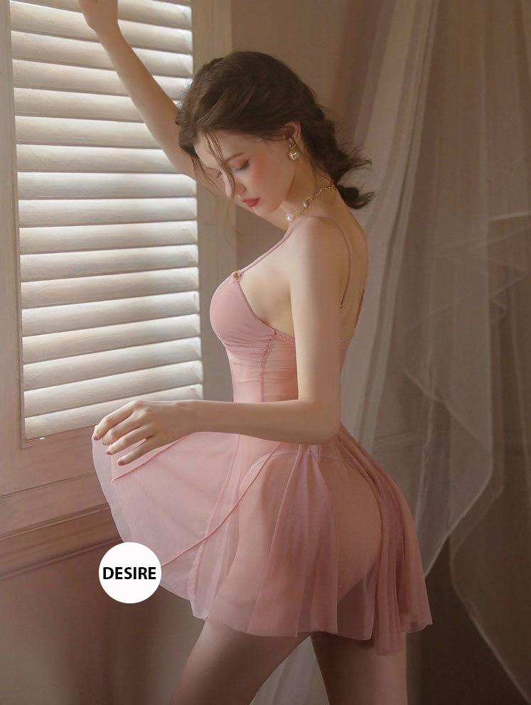 Desire Store, Váy ngủ ren xuyên thấu đính hoa kèm quần chip DESIRE VN-8610 image 5 of 9