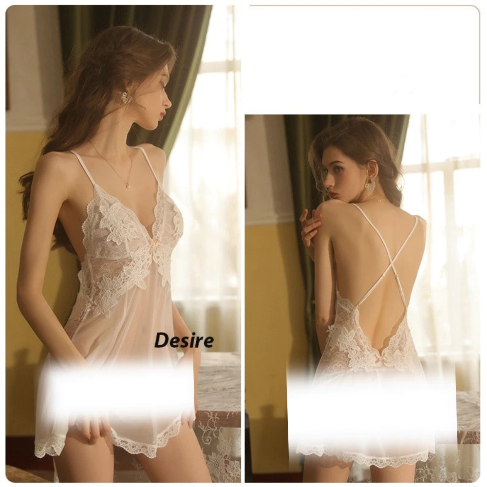 Desire Store, Váy ngủ ren phối hoa xuyên thấu sexy cao cấp kèm quần chip VN-1899 - Trắng, L image 18 of 18
