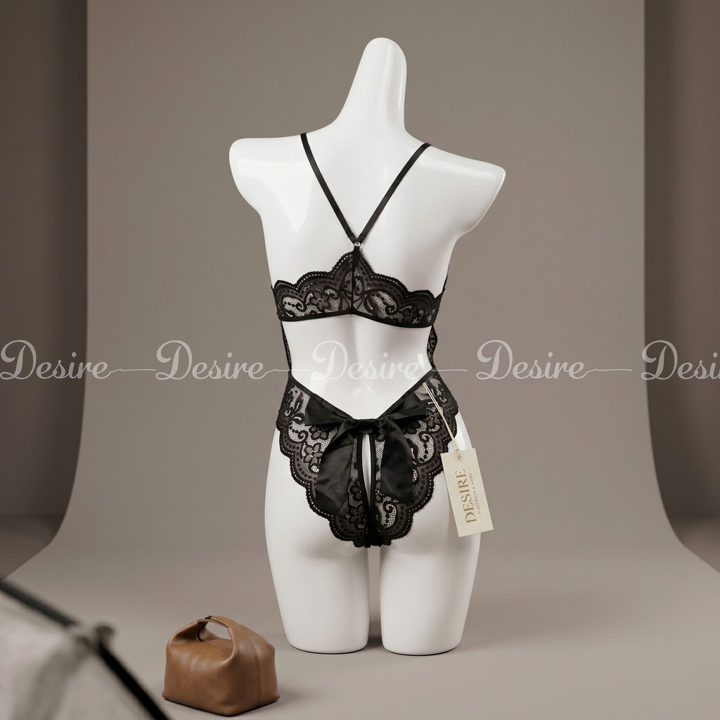 Desire Store, Váy ngủ ren liền thân xẻ đáy cài ngực trước xẻ mông nơ lụa sau gợi cảm sexy DESIRE VN-8748-1 image 9 of 16