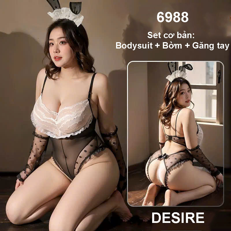 Desire Store, [40-80KG] Bigsize Set Cosplay Cô Nàng Thỏ sexy 6988 - Bodysuit ren lưới xẻ đáy cao cấp DESIRE - Set cơ bản, F (40-60Kg) image 9 of 10