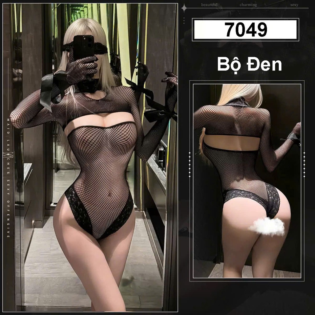 Desire Store, 7049 Bộ đồ lót liền thân Bodysuit lưới xuyên thấu sexy gợi cảm DESIRE  - Bộ Đen image 9 of 20