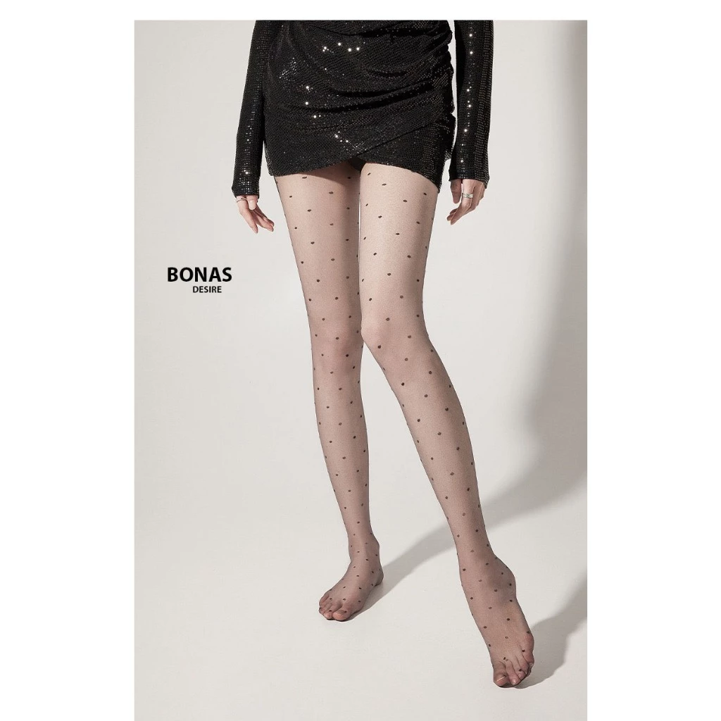 Desire Store, Tất quần màu đen 15D chấm tròn trái tim  BONAS CHÍNH HÃNG thon gọn chân chống tĩnh điện T-006 image 4 of 11