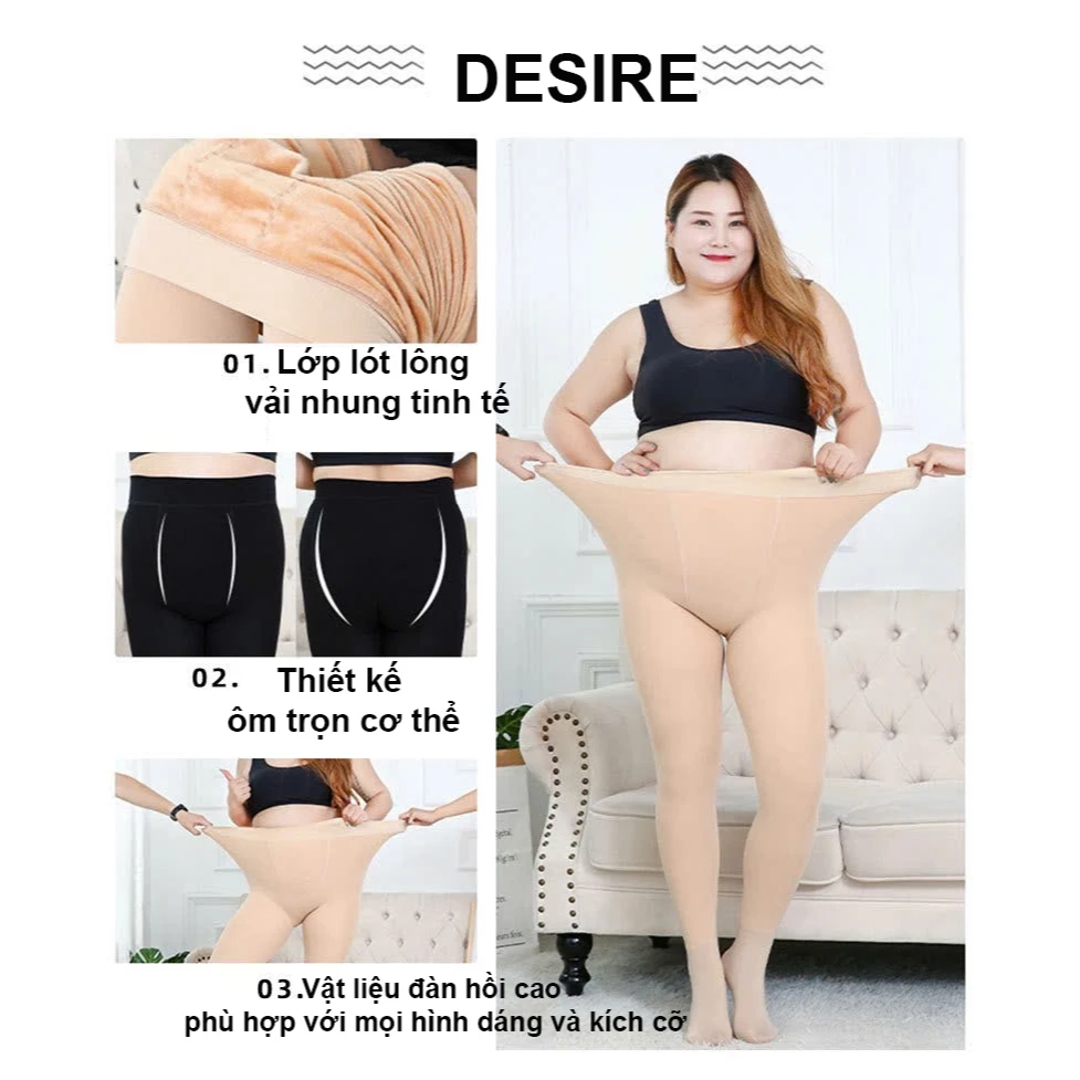 Desire Store, Quần Tất Nữ Lót Lông BIGSIZE (80-100kg) Siêu Co Giãn Mềm Mại Ấm Áp DS606 - Phù Hợp Mùa Đông image 7 of 11