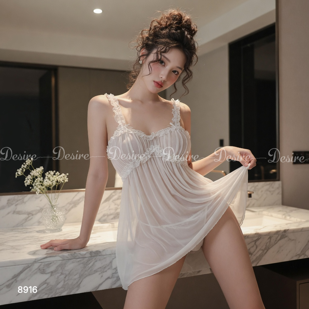 Desire Store, 8916 Váy Ngủ Ren dáng Babydoll Nữ Tính – Viền Ren Hoa Cao Cấp DESIRE (Feminine Babydoll Lace Nightgown – Featuring Premium Floral Lace Trim by DESIRE 8916) image 17 of 19