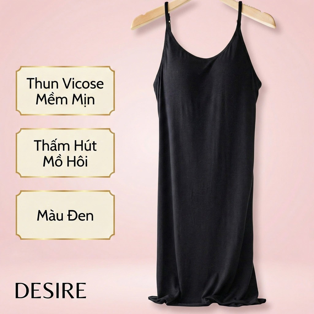 Desire Store, Váy đầm hai dây thun Vicose mềm mịn có đệm mút ngực và tăng đơ DESIRE VNN-0072 - Đen, M image 12 of 21