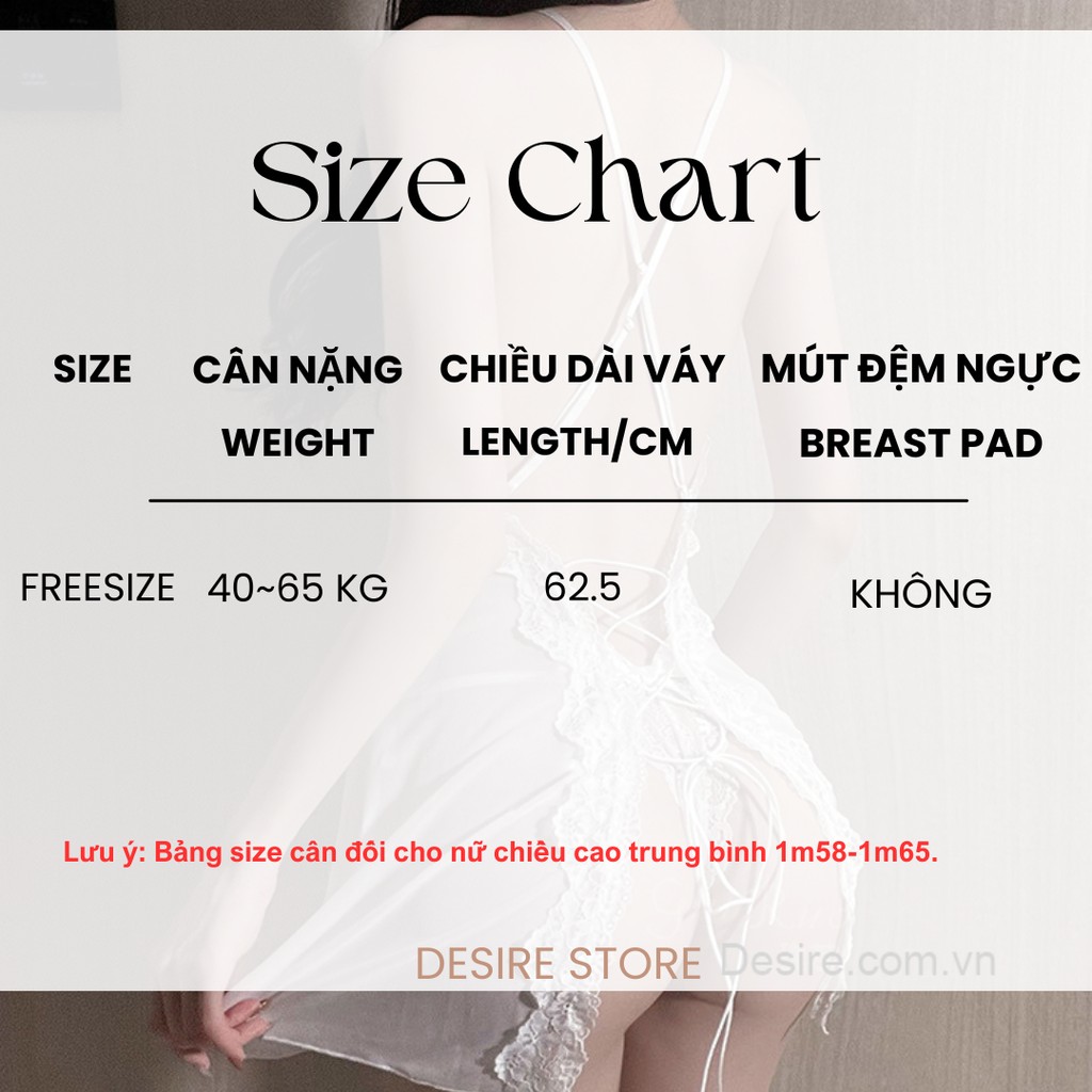 Desire Store, Váy ngủ hai dây ren xuyên thấu xẻ sau sexy kèm quần chip VN-807-1 image 6 of 8