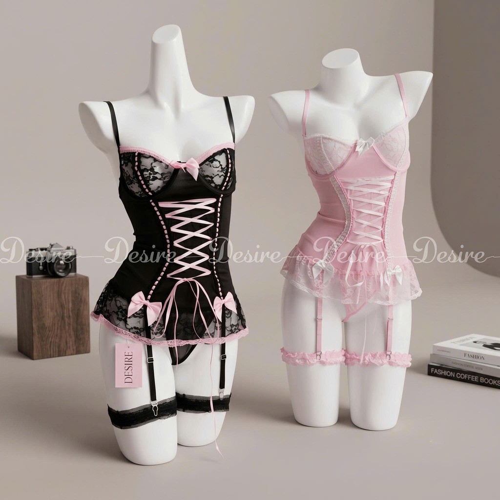 Desire Store, 6467 Bodysuit ren đính nơ có gọng kèm dây đeo tất sexy hàng cao cấp loại 1 DESIRE image 3 of 12