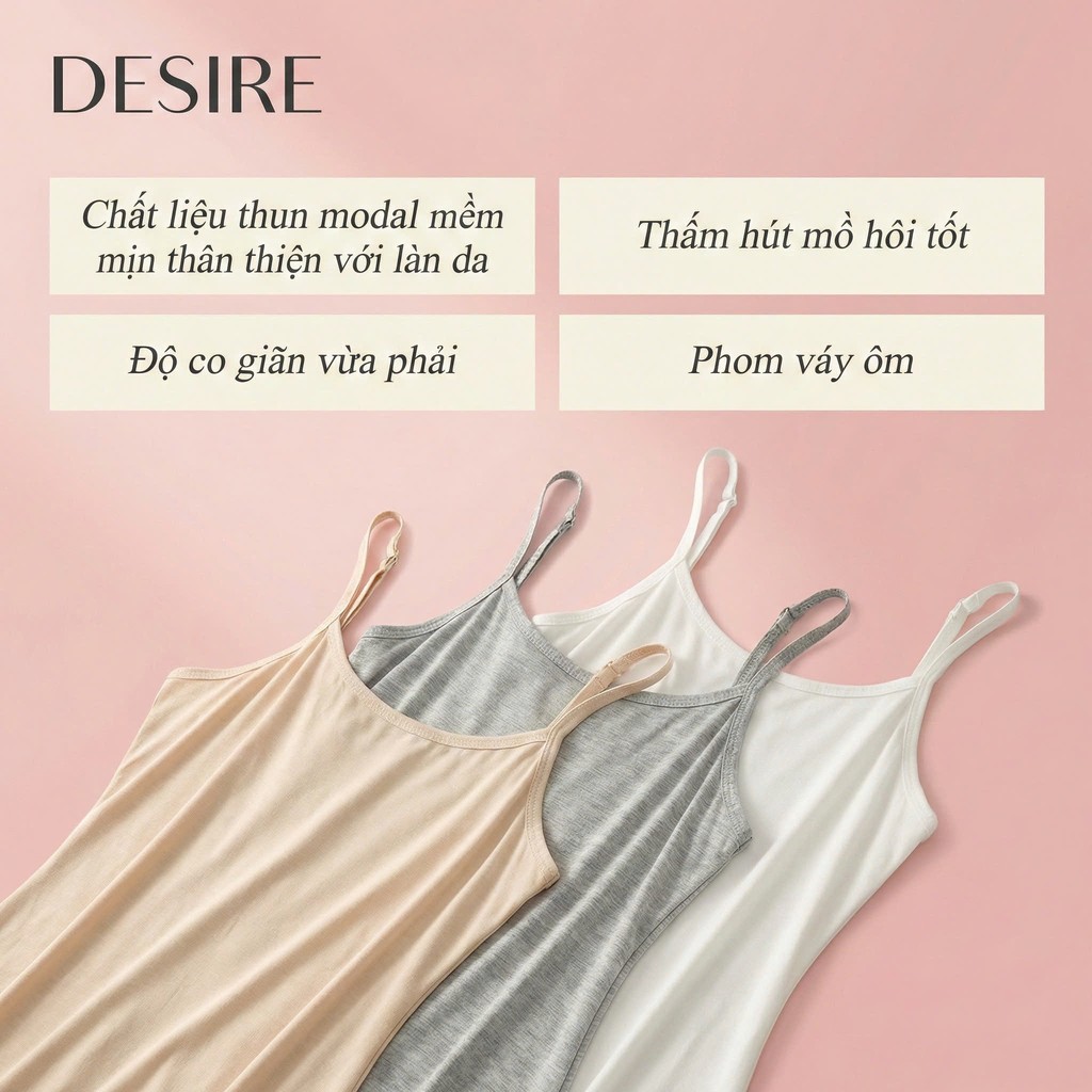 Desire Store, Váy hai dây Váy mặc lót chất thun modal (Gỗ sồi) dáng ôm body cổ ngang có TĂNG ĐƠ điều chỉnh DESIRE VN-062 image 7 of 33