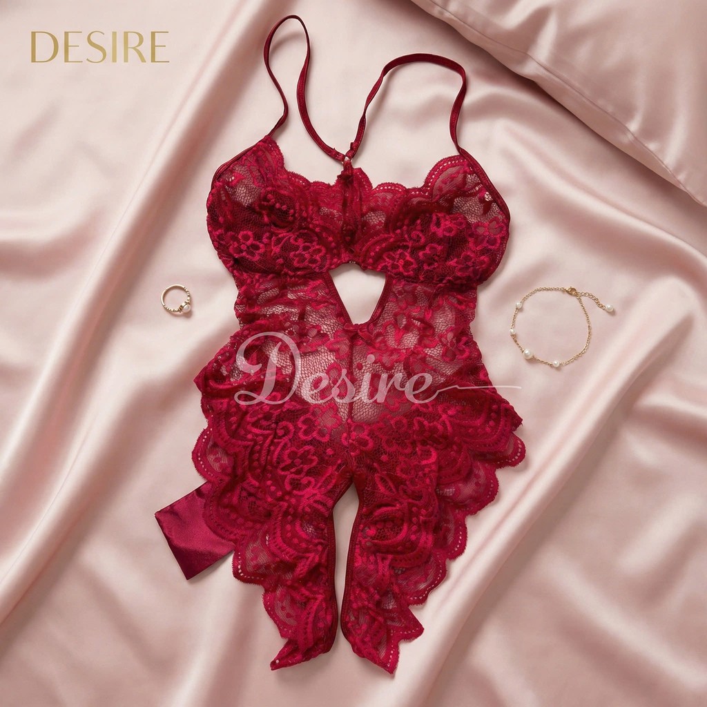 Desire Store, Bộ váy ngủ liền thân - Bodysuit ren xuyên thấu gợi cảm đính nơ DESIRE VN-8748 - Đỏ, XL image 12 of 13